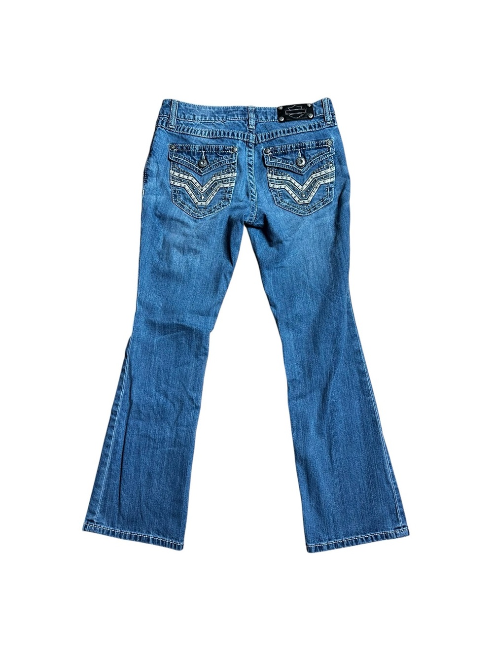 Harley Davidson VTG Embellished Studded Flap Pocket Bootcut Jeans Size 4 Petite